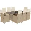 vidaXL Ensemble à manger de jardin et coussins 9 pcs beige Poly rotin