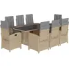 vidaXL Ensemble à manger de jardin et coussins 9 pcs mélange beige