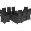 vidaXL Ensemble à manger de jardin 9pcs coussins noir résine tressée