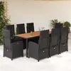 vidaXL Ensemble à manger de jardin 9pcs coussins noir résine tressée