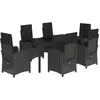 vidaXL Ensemble à manger de jardin coussins 7pcs Noir Résine tressée