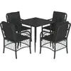 vidaXL Ensemble à manger de jardin coussins 5pcs Noir Résine tressée