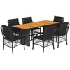 vidaXL Ensemble à manger de jardin coussins 7pcs Noir Résine tressée