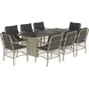 vidaXL Ensemble à manger de jardin et coussins 9 pcs gris clair rotin