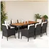 vidaXL Ensemble à manger de jardin 9pcs coussins noir résine tressée