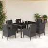 vidaXL Ensemble à manger de jardin coussins 7pcs Noir Résine tressée