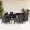vidaXL Ensemble à manger de jardin coussins 7pcs Noir Résine tressée