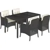 vidaXL Ensemble à manger de jardin coussins 5pcs Noir Résine tressée
