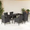 vidaXL Ensemble à manger de jardin coussins 7pcs Noir Résine tressée