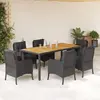 vidaXL Ensemble à manger de jardin coussins 7pcs Noir Résine tressée