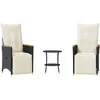 vidaXL Ensemble de bistro 3 pcs avec coussins noir résine tressée