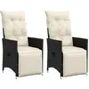vidaXL Chaises inclinables de jardin lot de 2 et coussins noir rotin