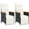vidaXL Chaises inclinables de jardin lot de 2 et coussins noir rotin