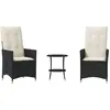 vidaXL Ensemble de bistro 3 pcs avec coussins noir résine tressée
