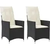 vidaXL Chaises inclinables de jardin lot de 2 et coussins noir rotin
