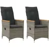 vidaXL Chaises inclinables de jardin lot de 2 et coussins gris rotin