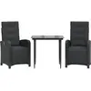 vidaXL Ensemble de bistro 3 pcs avec coussins noir résine tressée