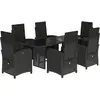 vidaXL Ensemble à manger de jardin coussins 7pcs Noir Résine tressée