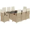 vidaXL Ensemble à manger de jardin et coussins 9 pcs beige Poly rotin