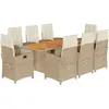 vidaXL Ensemble à manger de jardin et coussins 9 pcs beige Poly rotin
