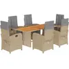vidaXL Ensemble à manger de jardin et coussins 7 pcs beige poly rotin