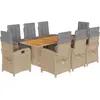 vidaXL Ensemble à manger de jardin et coussins 9 pcs beige Poly rotin