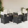 vidaXL Ensemble à manger de jardin coussins 7pcs Noir Résine tressée