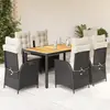 vidaXL Ensemble à manger de jardin coussins 7pcs Noir Résine tressée
