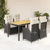 vidaXL Ensemble à manger de jardin coussins 5pcs Noir Résine tressée