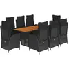 vidaXL Ensemble à manger de jardin 9pcs coussins noir résine tressée