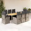 vidaXL Ensemble à manger de jardin 9 pcs coussins gris résine tressée