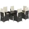 vidaXL Ensemble à manger de jardin coussins 7pcs Noir Résine tressée