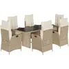 vidaXL Ensemble à manger de jardin et coussins 7 pcs beige poly rotin
