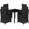 vidaXL Ensemble à manger de jardin coussins 5pcs Noir Résine tressée
