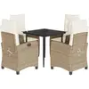 vidaXL Ensemble à manger de jardin avec coussins 5pcs Beige poly rotin