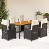 vidaXL Ensemble à manger de jardin coussins 7pcs Noir Résine tressée