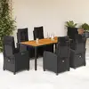vidaXL Ensemble à manger de jardin coussins 7pcs Noir Résine tressée