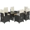 vidaXL Ensemble à manger de jardin coussins 7pcs Noir Résine tressée