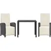 vidaXL Ensemble de bistro 3 pcs avec coussins noir résine tressée