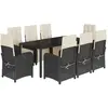vidaXL Ensemble à manger de jardin 9pcs coussins noir résine tressée