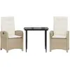 vidaXL Ensemble à manger de jardin et coussins 3 pcs Beige poly rotin
