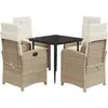 vidaXL Ensemble à manger de jardin avec coussins 5pcs Beige poly rotin