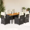vidaXL Ensemble à manger de jardin coussins 7pcs Noir Résine tressée