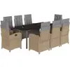 vidaXL Ensemble à manger de jardin et coussins 9 pcs beige Poly rotin