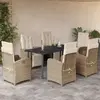 vidaXL Ensemble à manger de jardin et coussins 7 pcs beige poly rotin