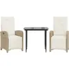 vidaXL Ensemble de bistro 3 pcs avec coussins beige résine tressée