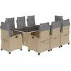 vidaXL Ensemble à manger de jardin et coussins 9 pcs mélange beige
