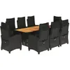 vidaXL Ensemble à manger de jardin 9pcs coussins noir résine tressée
