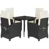 vidaXL Ensemble à manger de jardin coussins 5pcs Noir Résine tressée