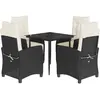 vidaXL Ensemble à manger de jardin coussins 5pcs Noir Résine tressée